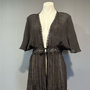 Elegant Black Sheer Kimono with Lace Trim